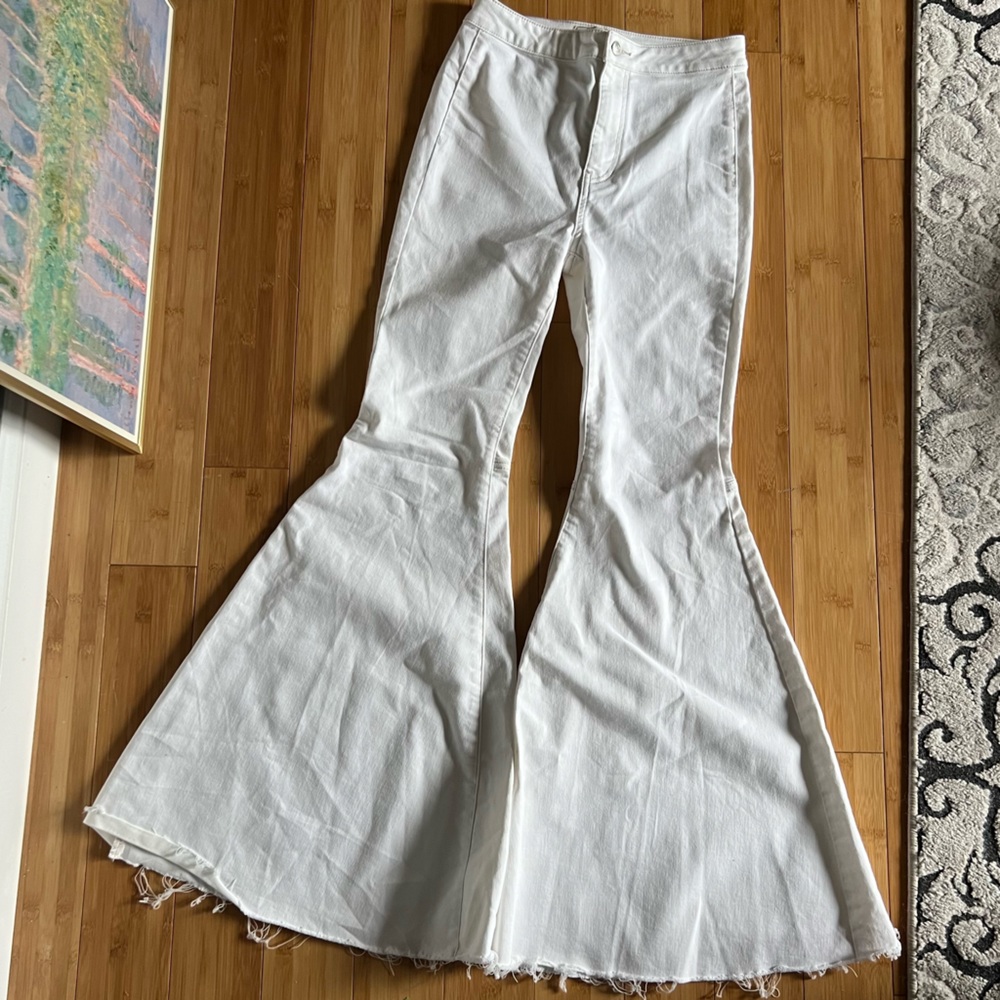 Free People White Denim Bell Bottoms